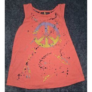 Wonder Nation Girl XS/4-5 Coral Tank Top Peace Sign & Splatter Design